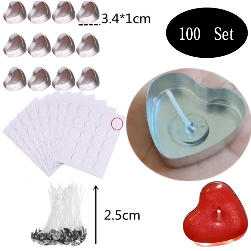 Candle Making Supplies Wholesale - 100 セットハート型空のアルミティーライトキャンドルワックス缶瓶ケースコンテナ金型ホルダー DIY キャンドル作成ツール