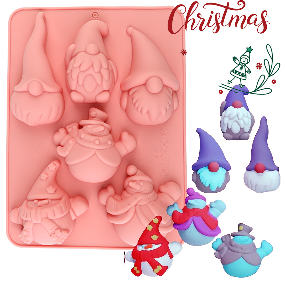 Candle Making Activity - 6つの空洞を持つクリスマスノームケーキチョコレートシリコン製ベーキングモールド、チョコレート、ムース、フォンダンケーキ、キャンドル、または樹脂工芸品などの創造的な作品作りに適しています。モールドは食品グレードのシリコン素材で作られており、安全で無毒、耐熱性があり、型から取り出しが簡単で、特にホリデーベーキングやDIYクラフトに設計されています。