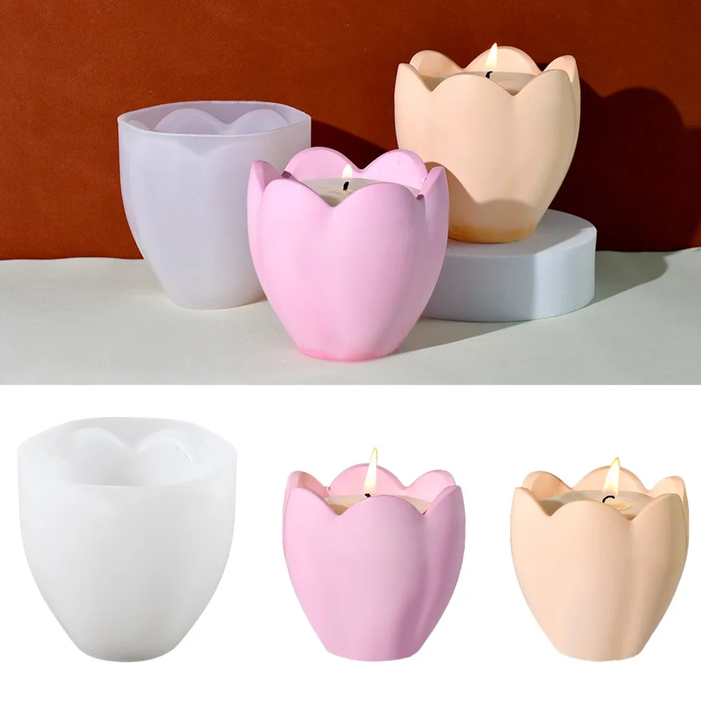 Candle Making Supplies Wholesale - チューリップキャンドルホルダーシリコーン金型花樹脂石鹸箱作成ツール植物燭台誕生日プレゼント石膏ジュエリー収納ボックス