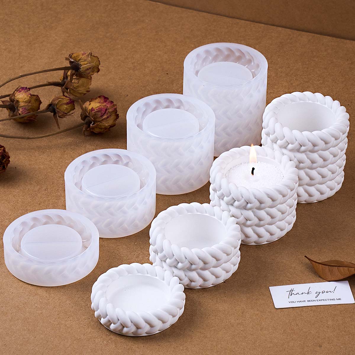 Candle Making Jug - 1/2/3/4階層麻縄キャンドルジャー シリコンモールド DIY手作り丸型アロマ織りボウル収納ボックス レジン石膏型
