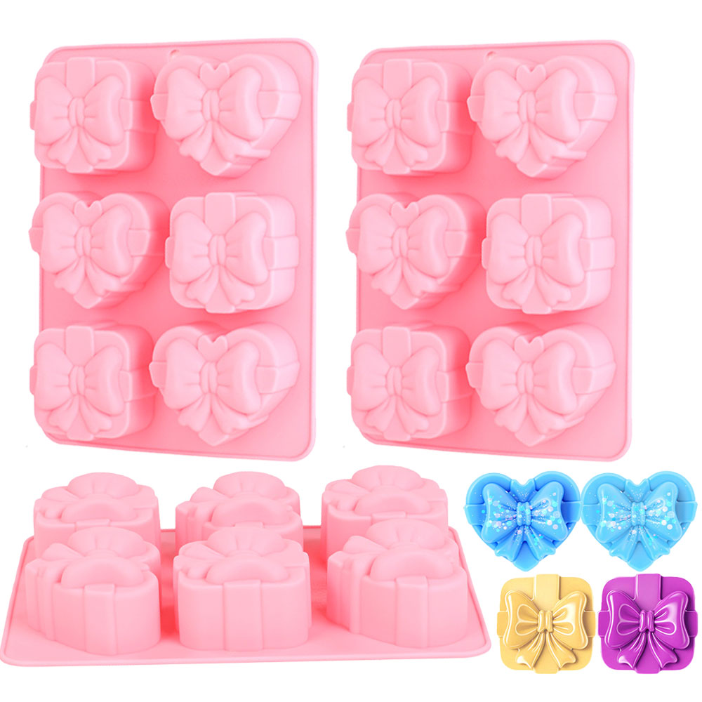 Candle Making Supplies Wholesale - スクエアハート型シリコンモールド 6個取り リボンデザイン ハンドメイド レジン 石膏製作ツール