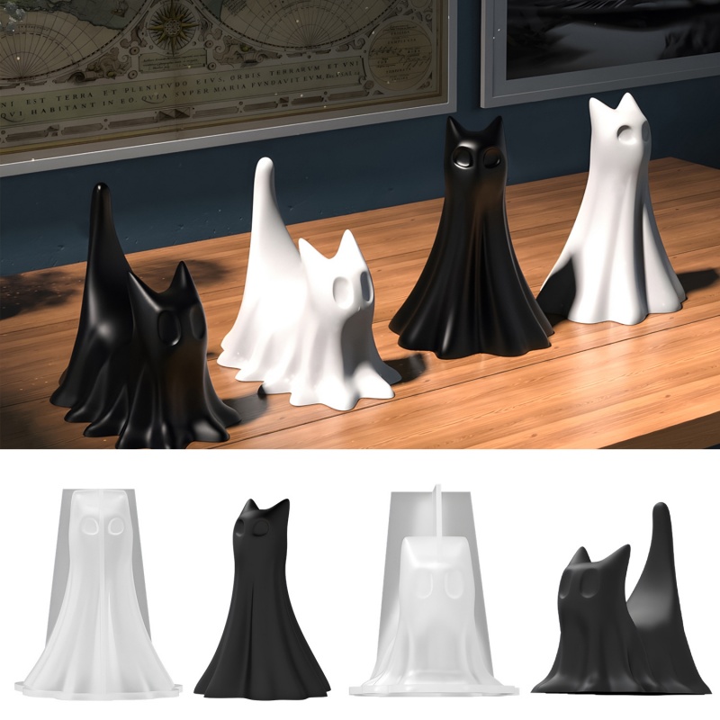 Candle Making Ideas - ゴースト猫ハロウィンデスクトップ飾り石膏シリコーン型 DIY 手作りアロマキャンドル作りクリスタルエポキシ樹脂金型