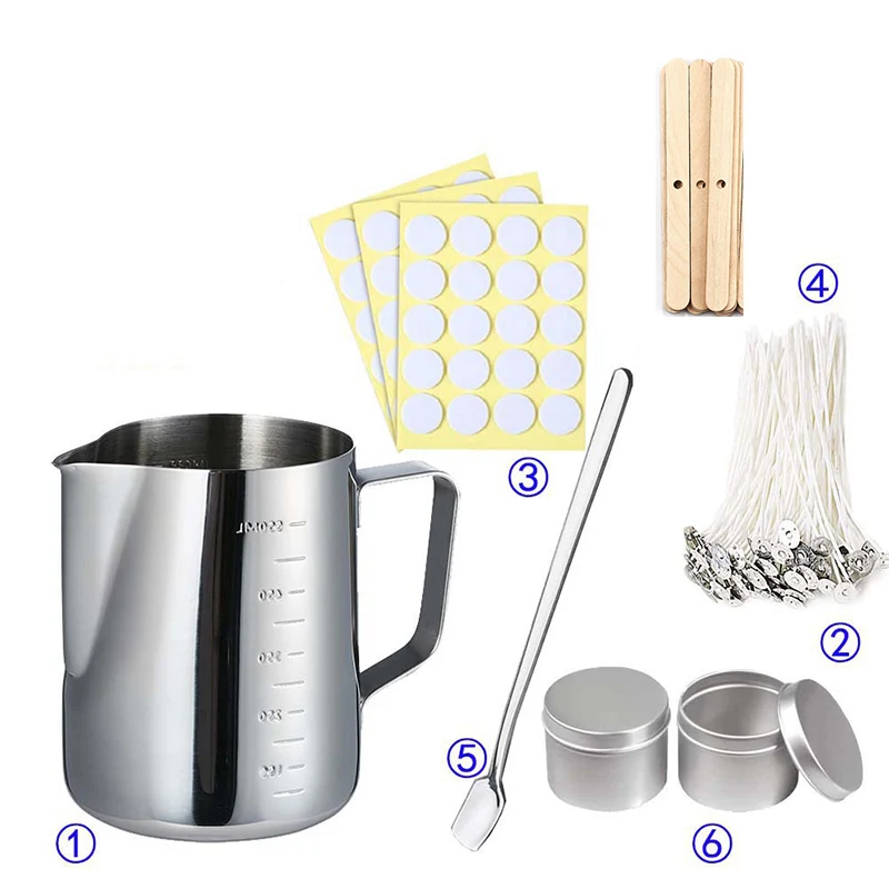 Candle Making Jug - キャンドル作り用品キット DIY キャンドルワックス溶解ツール 手作りアロマセラピー瓶 型芯 ステッカー