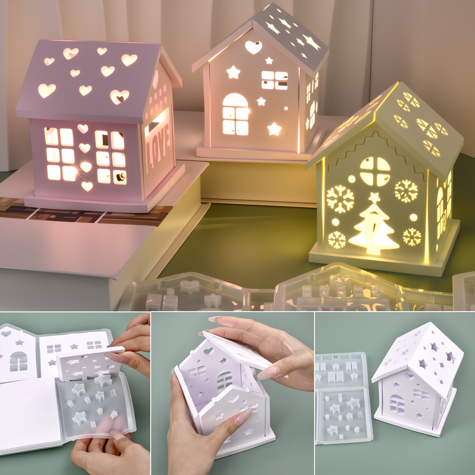 Candle Making Ideas - 3Dハウスシリコンモールド DIY クリスマスツリー ラブスター ハウスオーナメント デコレーション