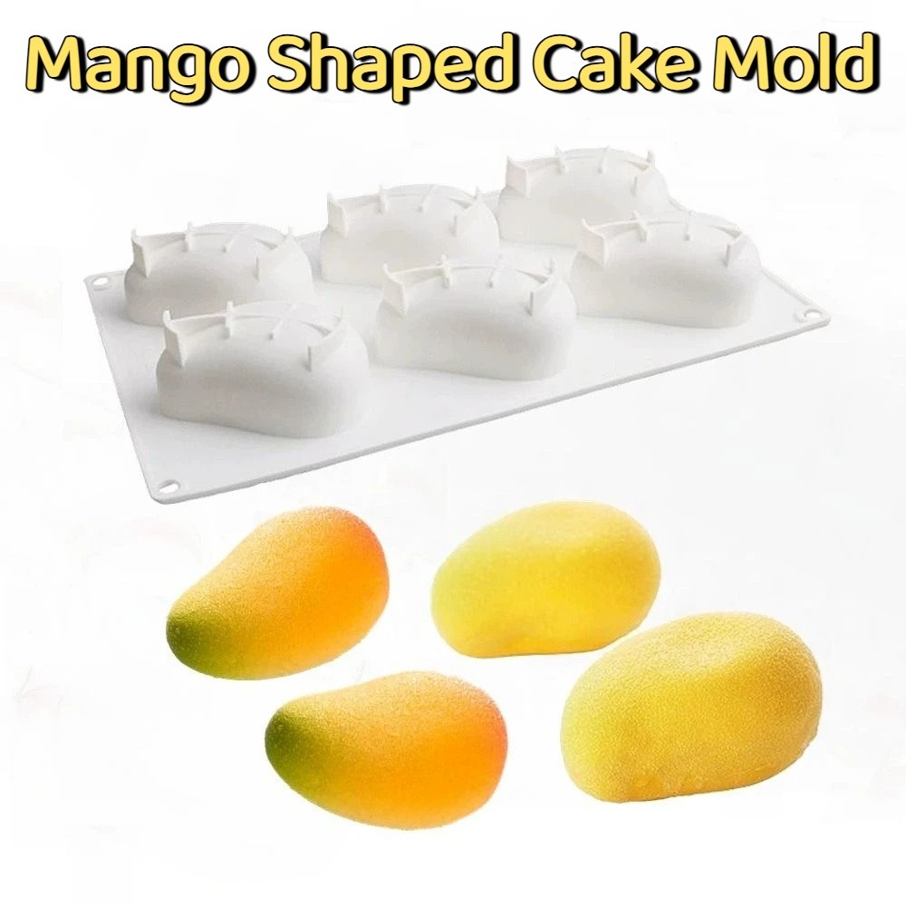 Candle Making Ideas - 6つの空洞を持つマンゴー型ケーキ型、無毒で焦げ付きにくいシリコン製ケーキ型、食品グレード3Dムースケーキ型、DIYキャンドル作り用