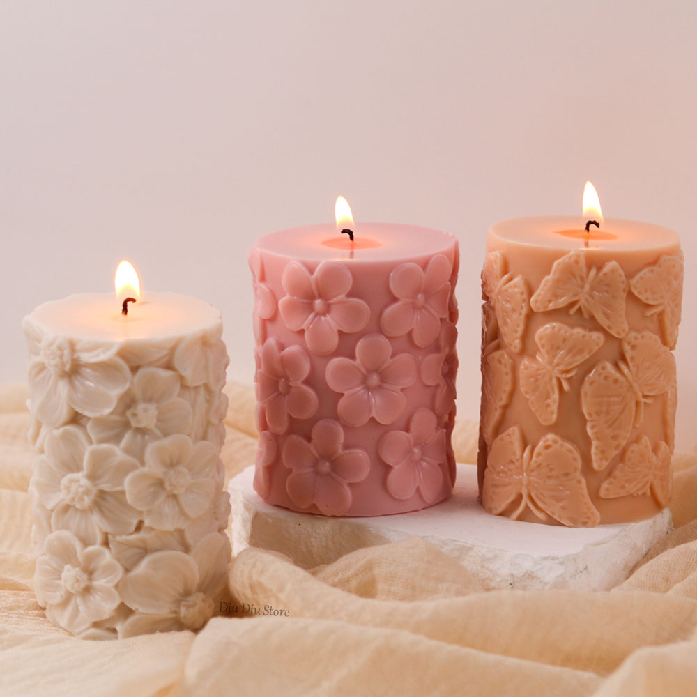Candle Making Party - 花蝶柱状シリコーンキャンドルモールド DIY 波石鹸樹脂石膏作成ツールジオメトリチョコレートモールド家の装飾のギフト