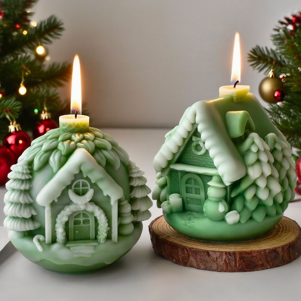Candle Making Activity - DIY クリスマスツリーハウスシリコーン型手作りアロマキャンドル石膏樹脂装飾品型クリスマスキャンドル作成用品