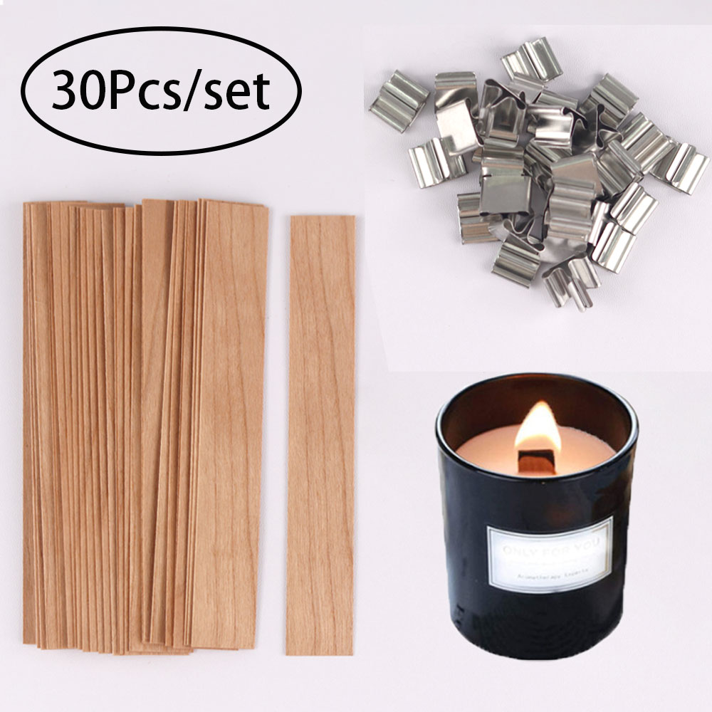 Candle Making Jug - 30 個の木製キャンドル芯キャンドル作成セット芯クリップベース付き自然に無煙木製コア DIY キャンドルジャー作成ツール