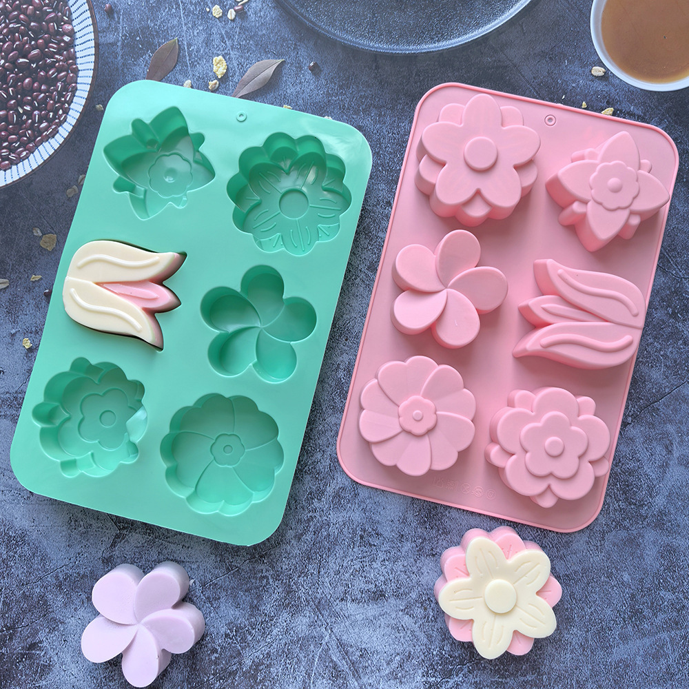 Candle Making Party - 様々な花の形をしたシリコンモールド、石鹸やキャンドル作り、ケーキ、チョコレート作りに適したベーキングモールド