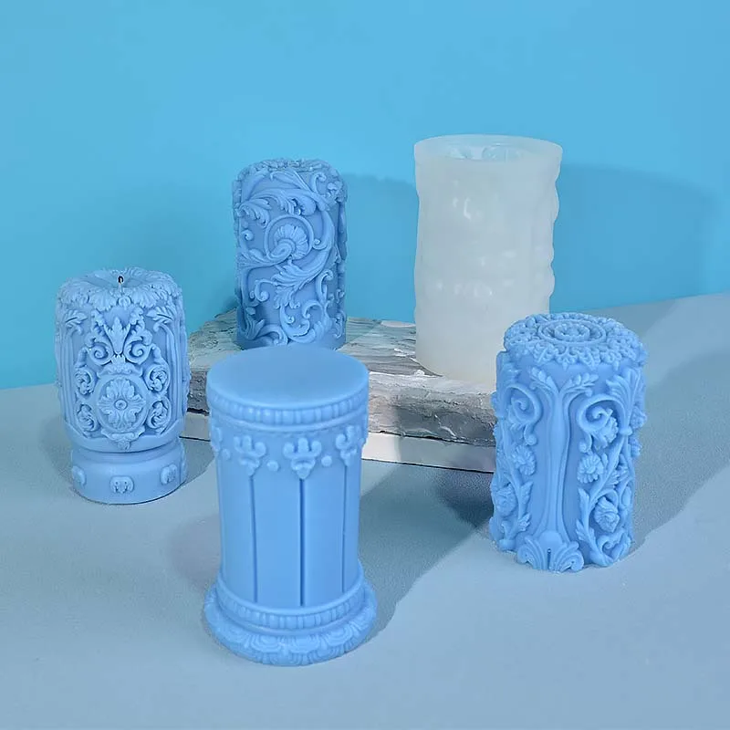 Candle Making Party - 彫刻ローマ柱キャンドルシリコーン型フラワーレリーフシリンダー石鹸樹脂石膏製作型ホームアート装飾ギフト