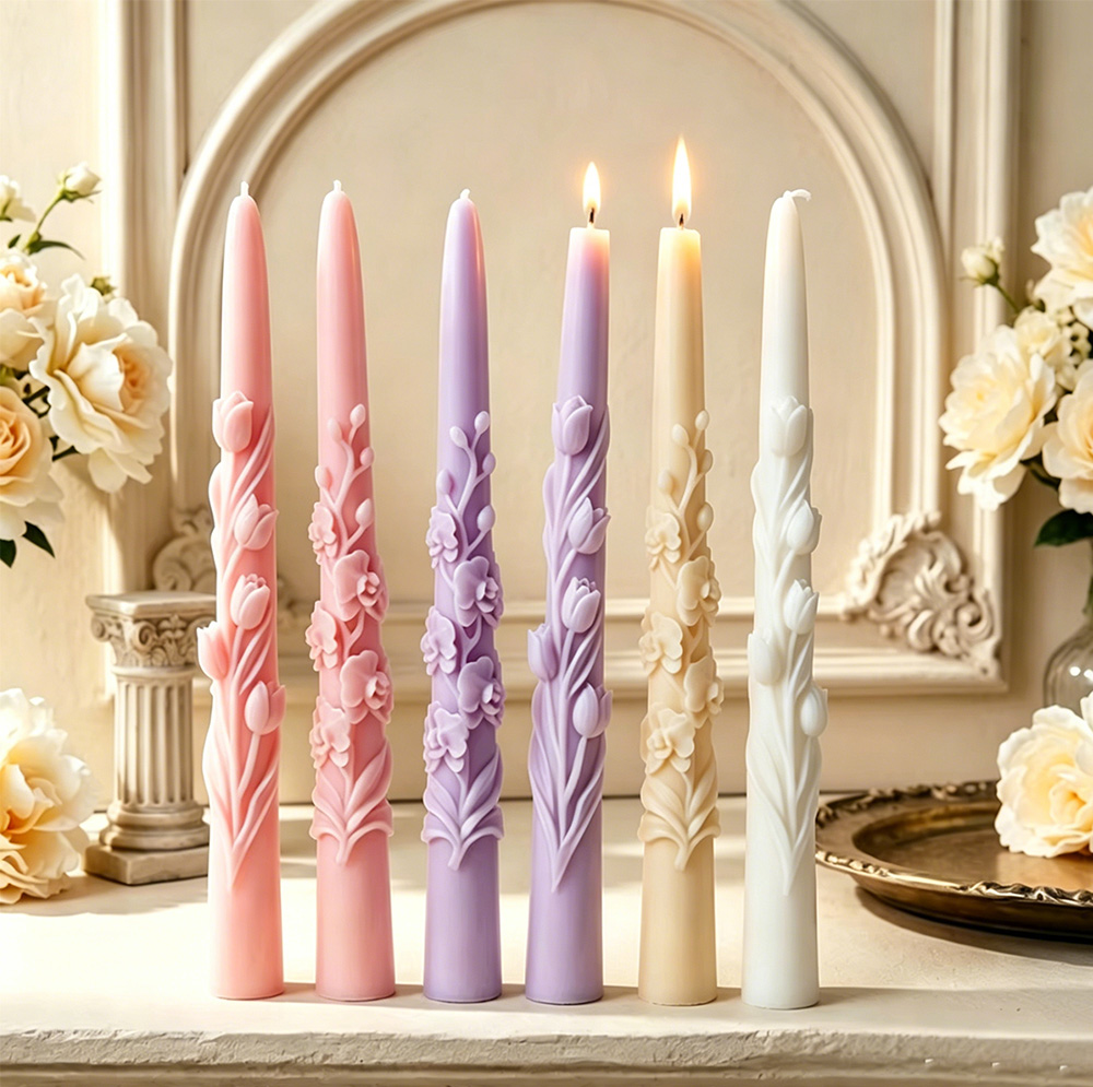 ロングポールフラワーテーパーキャンドルシリコンモールド3Dエ - Candle Making Party のレビューと価格