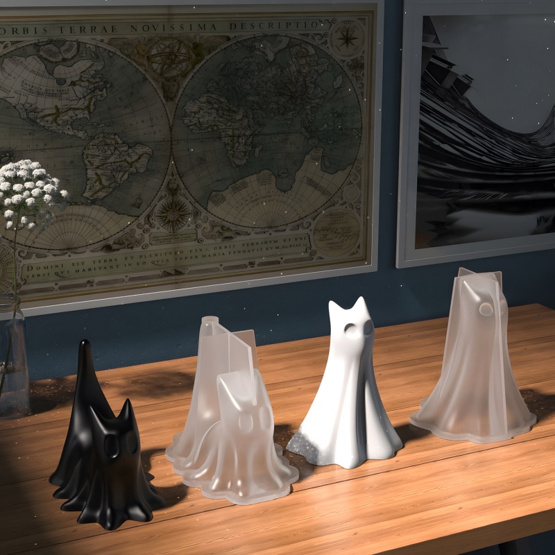 ゴースト猫ハロウィンデスクトップ飾り石膏シリコーン型 DIY - Candle Making Ideas のレビューと価格