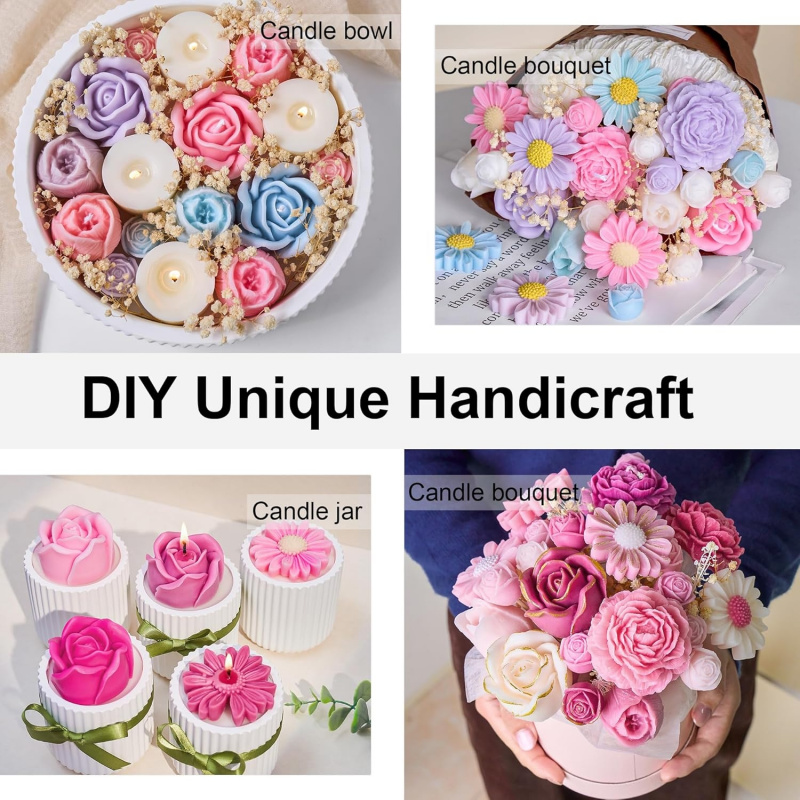 5フラワーキャンドルモールドセット、3D花柄シリコンキャンド - Candle Making Party のレビューと価格