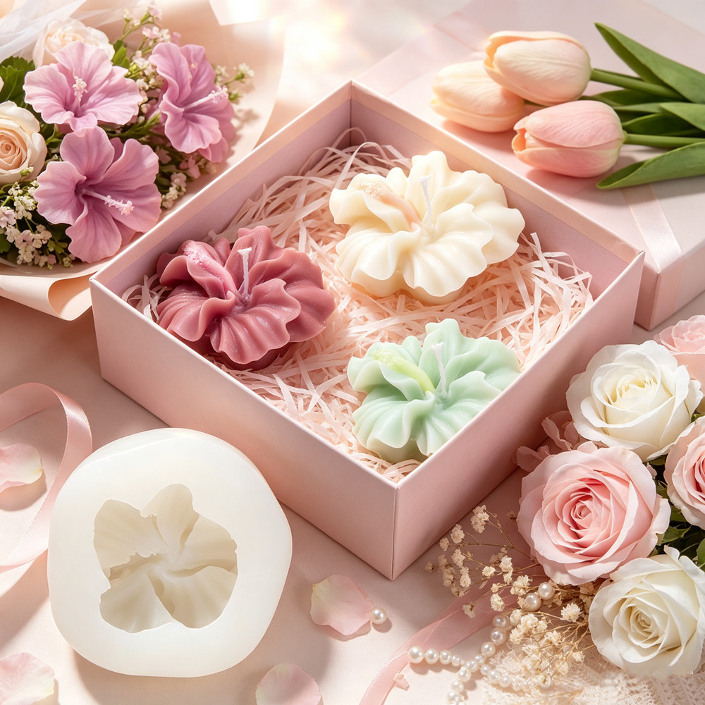 2個入りハイビスカスフラワーキャンドルモールド、ポリマークレ - Candle Making Party のレビューと価格