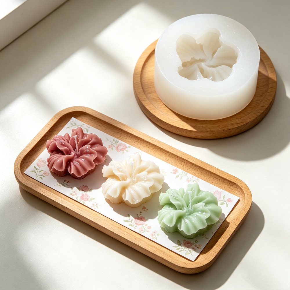 2個入りハイビスカスフラワーキャンドルモールド、ポリマークレ - Candle Making Party のレビューと価格