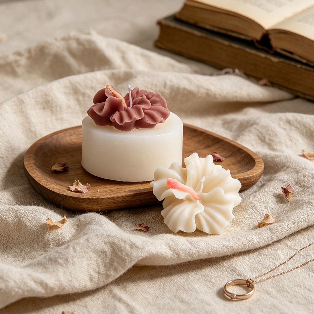 2個入りハイビスカスフラワーキャンドルモールド、ポリマークレ - Candle Making Party のレビューと価格