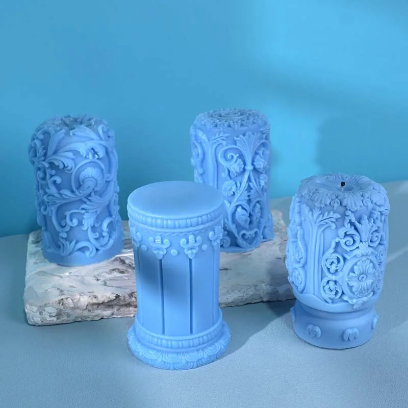 彫刻ローマ柱キャンドルシリコーン型フラワーレリーフシリンダー - Candle Making Party のレビューと価格